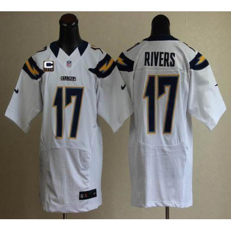 Nike Chargers #17 Philip Rivers White With C Patch Men's Stitched NFL Elite Jersey