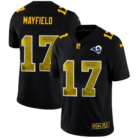 Los Angeles Rams #17 Baker Mayfield Men's Black Nike Golden Sequin Vapor Limited NFL Jersey