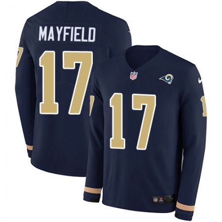Nike Rams #17 Baker Mayfield Navy Blue Team Color Men's Stitched NFL Limited Therma Long Sleeve Jersey