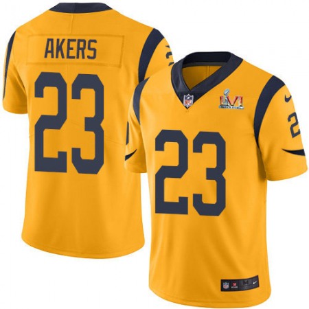 Nike Rams #23 Cam Akers Gold Super Bowl LVI Patch Men's Stitched NFL Limited Rush Jersey