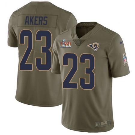Nike Rams #23 Cam Akers Olive Super Bowl LVI Patch Men's Stitched NFL Limited 2017 Salute to Service Jersey