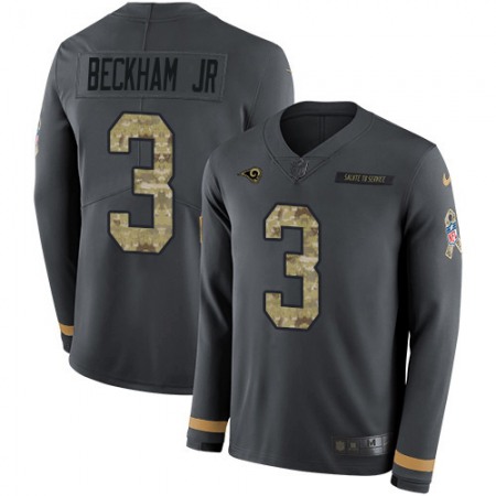 Los Angeles Rams #3 Odell Beckham Jr. Anthracite Salute to Service Men's Stitched NFL Limited Therma Long Sleeve Jersey