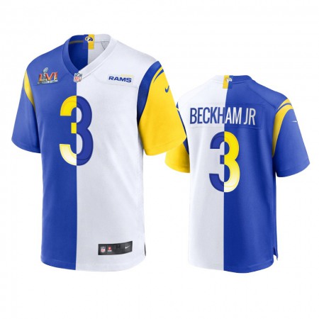 Los Angeles Rams #3 Odell Beckham Jr. Men's Super Bowl LVI Patch Nike Royal White Split Game NFL Limited Jersey