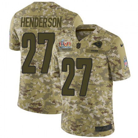 Nike Rams #27 Darrell Henderson Camo Super Bowl LVI Patch Men's Stitched NFL Limited 2018 Salute To Service Jersey