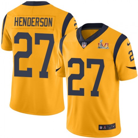 Nike Rams #27 Darrell Henderson Gold Super Bowl LVI Patch Men's Stitched NFL Limited Rush Jersey