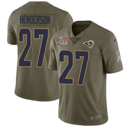 Nike Rams #27 Darrell Henderson Olive Super Bowl LVI Patch Men's Stitched NFL Limited 2017 Salute to Service Jersey