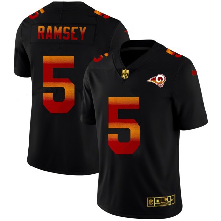 Los Angeles Rams #5 Jalen Ramsey Men's Black Nike Red Orange Stripe Vapor Limited NFL Jersey