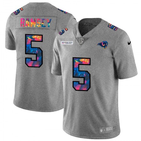 Los Angeles Rams #5 Jalen Ramsey Men's Nike Multi-Color 2020 NFL Crucial Catch NFL Jersey Greyheather