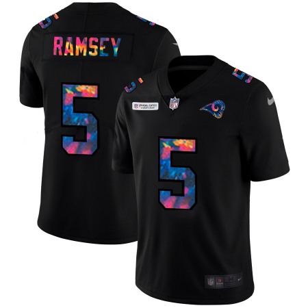 Los Angeles Rams #5 Jalen Ramsey Men's Nike Multi-Color Black 2020 NFL Crucial Catch Vapor Untouchable Limited Jersey