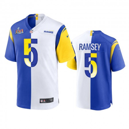 Los Angeles Rams #5 Jalen Ramsey Men's Super Bowl LVI Patch Nike Royal White Split Game NFL Limited Jersey