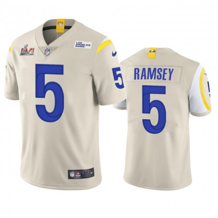 Los Angeles Rams #5 Jalen Ramsey Men's Super Bowl LVI Patch Nike Vapor Limited NFL Jersey - Bone