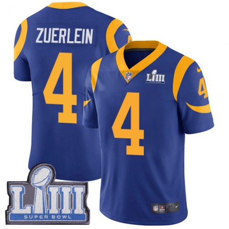 Nike Rams #4 Greg Zuerlein Royal Blue Alternate Super Bowl LIII Bound Men's Stitched NFL Vapor Untouchable Limited Jersey