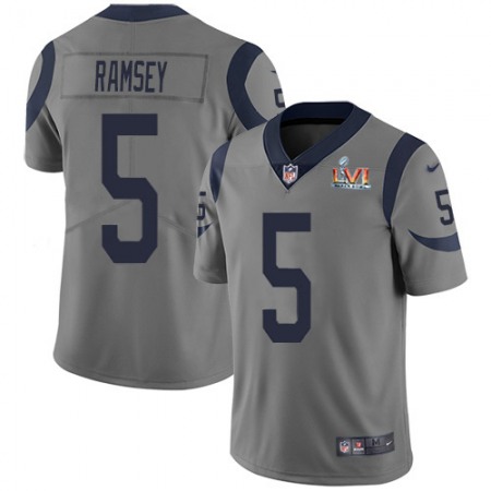 Nike Rams #5 Jalen Ramsey Gray Super Bowl LVI Patch Men's Stitched NFL Limited Inverted Legend Jersey