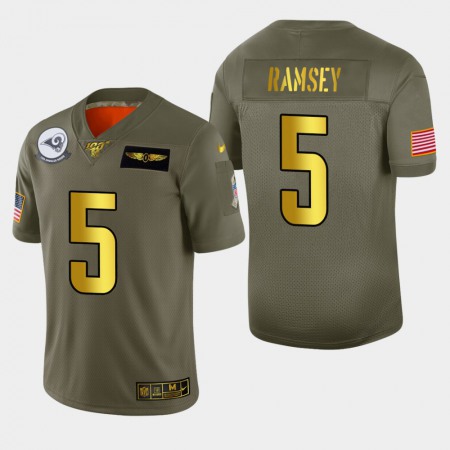 Nike Rams #5 Jalen Ramsey Men's Olive Gold 2019 Salute to Service NFL 100 Limited Jersey