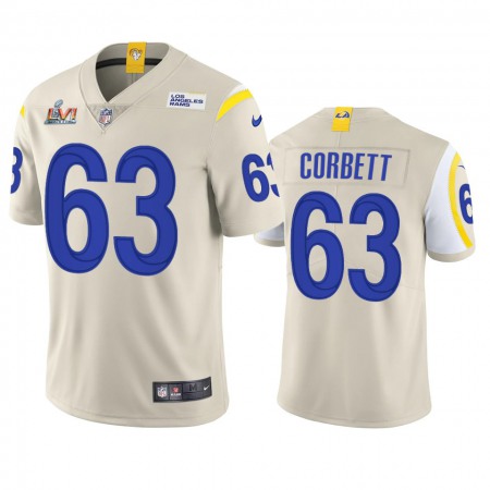 Los Angeles Rams #63 Austin Corbett Men's Super Bowl LVI Patch Nike Vapor Limited NFL Jersey - Bone