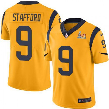 Nike Rams #9 Matthew Stafford Gold Super Bowl LVI Patch Men's Stitched NFL Limited Rush Jersey