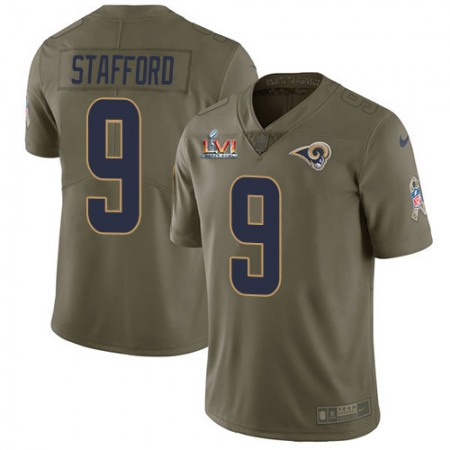 Nike Rams #9 Matthew Stafford Olive Super Bowl LVI Patch Men's Stitched NFL Limited 2017 Salute to Service Jersey