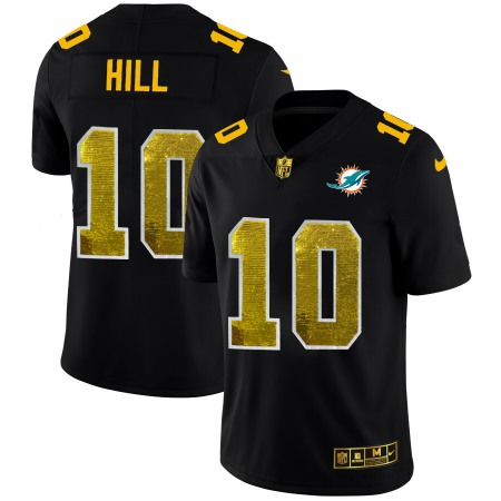 Miami Dolphins #10 Tyreek Hill Men's Black Nike Golden Sequin Vapor Limited NFL Jersey