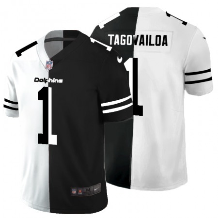 Miami Dolphins #1 Tua Tagovailoa Men's Black V White Peace Split Nike Vapor Untouchable Limited NFL Jersey