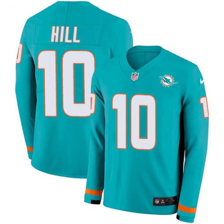 Nike Dolphins #10 Tyreek Hill Aqua Green Team Color Men's Stitched NFL Limited Therma Long Sleeve Jersey