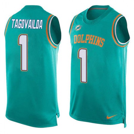 Nike Dolphins #1 Tua Tagovailoa Aqua Green Team Color Men's Stitched NFL Limited Tank Top Jersey