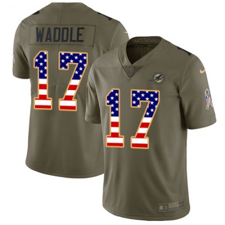 Nike Dolphins #17 Jaylen Waddle Olive/USA Flag Men's Stitched NFL Limited 2017 Salute To Service Jersey