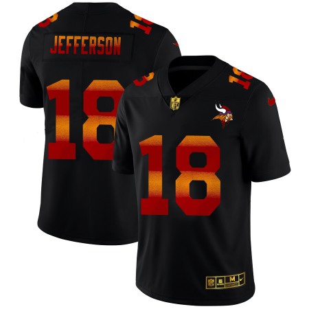 Minnesota Vikings #18 Justin Jefferson Men's Black Nike Red Orange Stripe Vapor Limited NFL Jersey