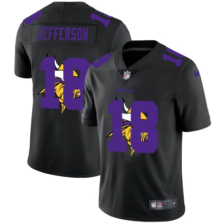 Minnesota Vikings #18 Justin Jefferson Men's Nike Team Logo Dual Overlap Limited NFL Jersey Black