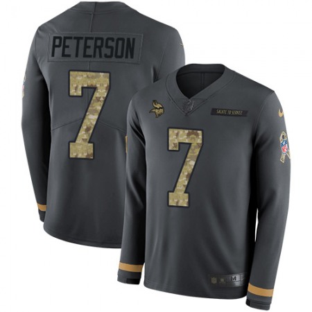 Nike Vikings #7 Patrick Peterson Anthracite Salute to Service Men's Stitched NFL Limited Therma Long Sleeve Jersey