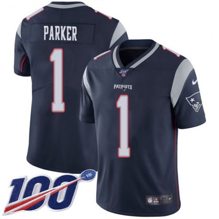 Nike Patriots #1 DeVante Parker Navy Blue Team Color Men's Stitched NFL 100th Season Vapor Limited Jersey