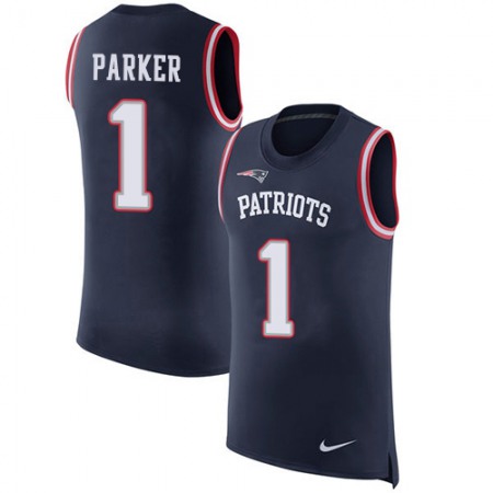 Nike Patriots #1 DeVante Parker Navy Blue Team Color Men's Stitched NFL Limited Rush Tank Top Jersey