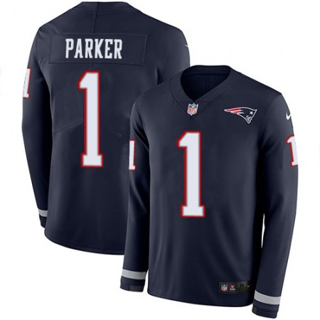 Nike Patriots #1 DeVante Parker Navy Blue Team Color Men's Stitched NFL Limited Therma Long Sleeve Jersey