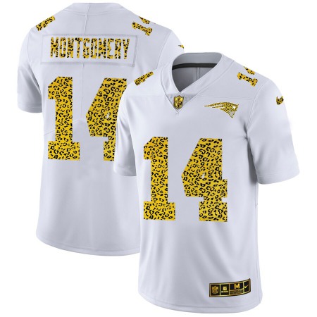 New England Patriots #14 Ty Montgomery Men's Nike Flocked Leopard Print Vapor Limited NFL Jersey White