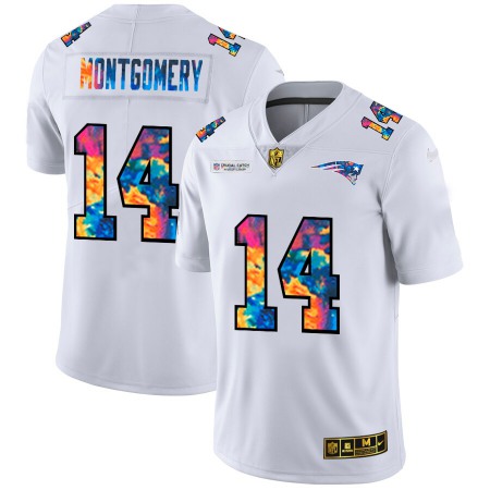 New England Patriots #14 Ty Montgomery Men's White Nike Multi-Color 2020 NFL Crucial Catch Limited NFL Jersey