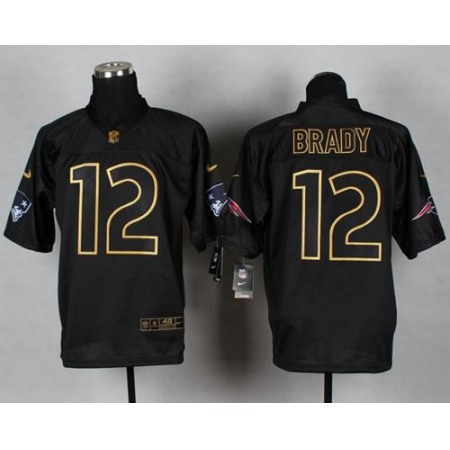 Nike Patriots #12 Tom Brady Black Gold No. Fashion Men's Stitched NFL Elite Jersey