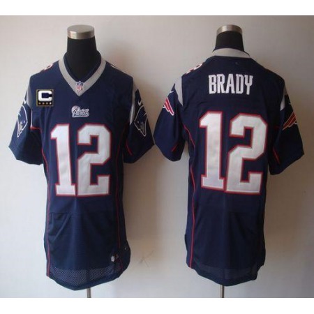 Nike Patriots #12 Tom Brady Navy Blue Team Color With C Patch Men's Stitched NFL Elite Jersey
