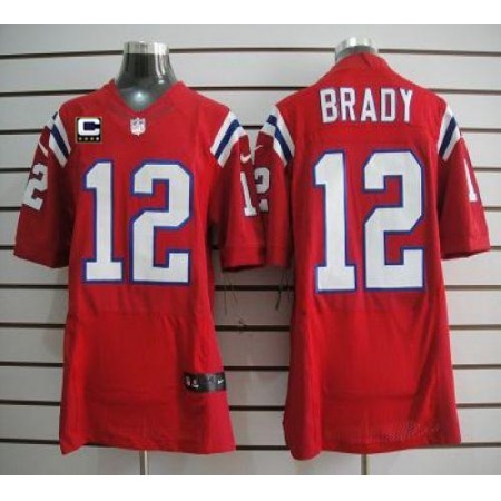 Nike Patriots #12 Tom Brady Red Alternate With C Patch Men's Stitched NFL Elite Jersey