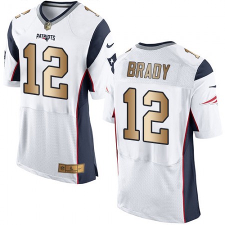 Nike Patriots #12 Tom Brady White Men's Stitched NFL New Elite Gold Jersey