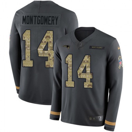 Nike Patriots #14 Ty Montgomery Anthracite Salute to Service Men's Stitched NFL Limited Therma Long Sleeve Jersey