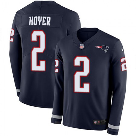Nike Patriots #2 Brian Hoyer Navy Blue Team Color Men's Stitched NFL Limited Therma Long Sleeve Jersey