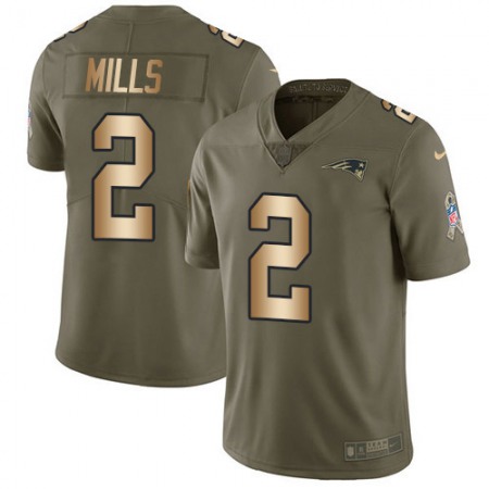 Nike Patriots #2 Jalen Mills Olive/Gold Men's Stitched NFL Limited 2017 Salute To Service Jersey