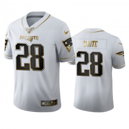 New England Patriots #28 James White Men's Nike White Golden Edition Vapor Limited NFL 100 Jersey