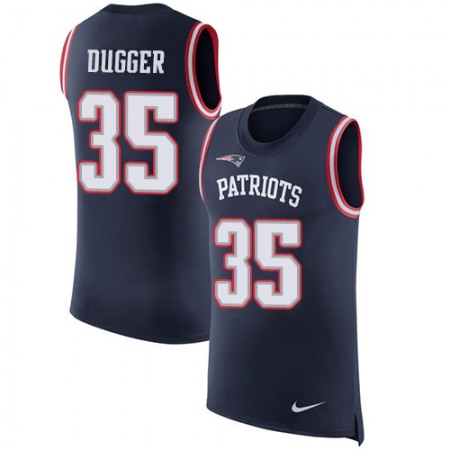 Nike Patriots #35 Kyle Dugger Navy Blue Team Color Men's Stitched NFL Limited Rush Tank Top Jersey