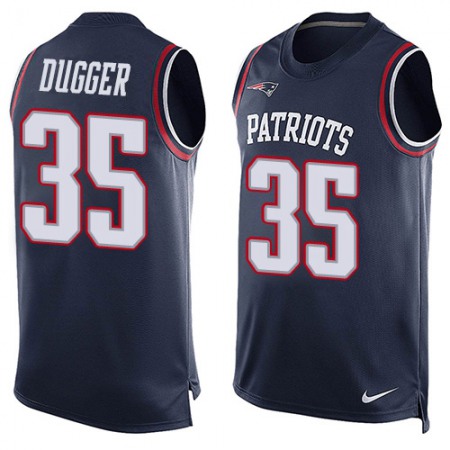 Nike Patriots #35 Kyle Dugger Navy Blue Team Color Men's Stitched NFL Limited Tank Top Jersey