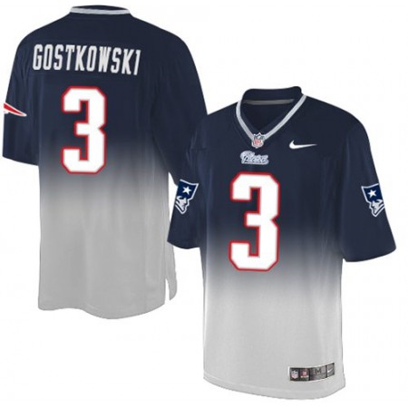 Nike Patriots #3 Stephen Gostkowski Navy Blue/Grey Men's Stitched NFL Elite Fadeaway Fashion Jersey