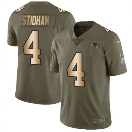 Nike Patriots #4 Jarrett Stidham Olive/Gold Men's Stitched NFL Limited 2017 Salute To Service Jersey