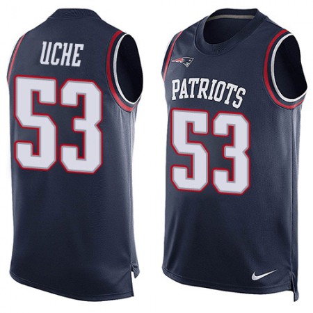 Nike Patriots #53 Josh Uche Navy Blue Team Color Men's Stitched NFL Limited Tank Top Jersey