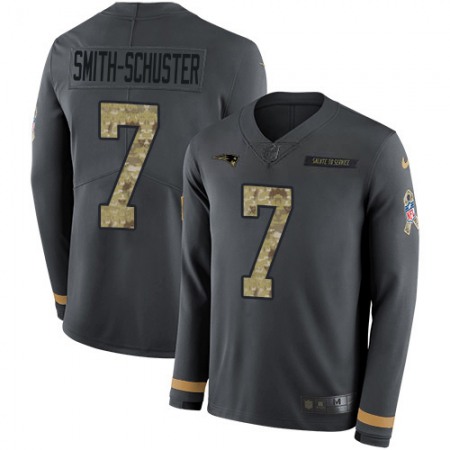 Nike Patriots #7 JuJu Smith-Schuster Anthracite Salute to Service Men's Stitched NFL Limited Therma Long Sleeve Jersey