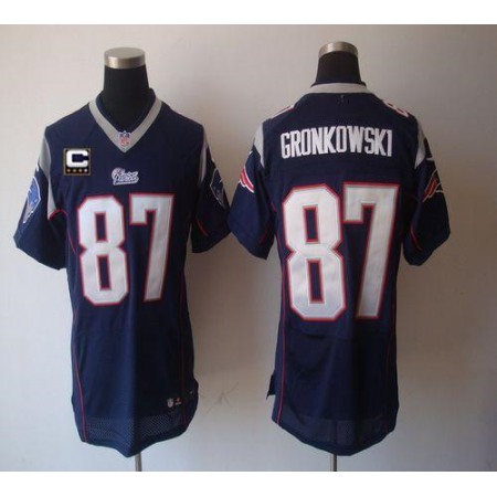 Nike Patriots #87 Rob Gronkowski Navy Blue Team Color With C Patch Men's Stitched NFL Elite Jersey