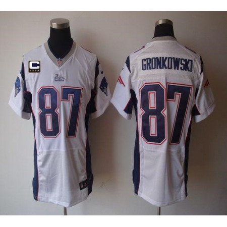 Nike Patriots #87 Rob Gronkowski White With C Patch Men's Stitched NFL Elite Jersey